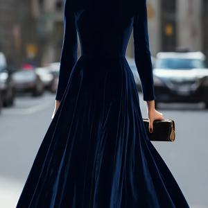 TEMU 여성용 우아한 네이비 블루 & 버건디 웨딩드레스 - 지퍼백, 라운드넥 핏감의 긴 포멀 파티 가운, 가을 겨울 웨딩드레스 (프롬, 갈라, 특별한 행사용) (손세탁 불가)|가을원피스