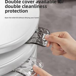 TEMU 2개입 물결 PET 변기 뚜껑 리프터 | 이중 뚜껑 접착, 고급 디자인, 플립업 손잡이, 손에 먼지 안 묻게, 스티커 포함 욕실 전용, 가족 행복 기구, 사용하기 쉬움