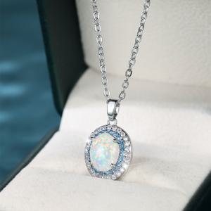 TEMU 에그형 호주 블루 펜던트 목걸이 여성용, 니치 하이엔드 칼라본 체인, 라이트 럭셔리 블링 주얼리 선물