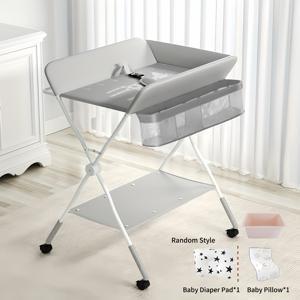 TEMU 휠이 달린 휴대용 높이 조절 접이식 기저귀 교체대, 신생아 및 유아용 보관함 및 수납 선반 포함, 크리스마스 및 할로윈 선물에 적합