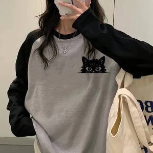 TEMU 플러스 사이즈, 귀여운 고양이 프린트 의류, 신발 & 주얼리 > 여성 패션 > 플러스 사이즈 여성 의류 > 레디투웨어 > 플러스 사이즈 상의 > 플러스 사이즈 티셔츠|빅사이즈