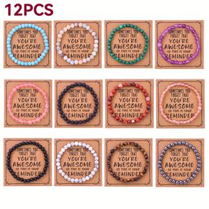 TEMU 12구 6mm 천연석 팔찌, 수제 제작이며 축복 카드 포함. 때때로 당신이 얼마나 멋진지 잊어버릴 수 있습니다. 어버이날 및 발렌타인데이에 적합하며 여성의 일상복으로도 좋습니다.