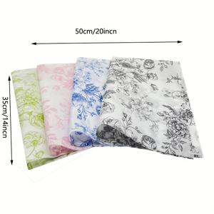 TEMU 100장의 파란색과 흰색 핑크와 흰색 검정과 흰색 녹색과 흰색 꽃무늬 티슈 페이퍼, 중국 스타일 선물 포장지 PE 프린트 DIY 아트 크래프트 용지 결혼식 생일 신부 선물 파티 호의에 적합, 50*35cm