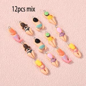 TEMU 12개 혼합 레진 만화 수영 캐릭터 참 - 독특한 자세와 패턴의 컬러풀 DIY 공예 재료, 액세서리 제작용, 키체인, 가방 장식, 수영 액세서리, 유쾌한 디자인, 정교한 세부 작업
