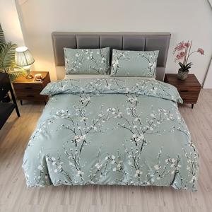 TEMU 밝은 색상 매화무늬 이불 커버 및 베개 커버 3종 세트, 폴리에스터 섬유 세트/베개 커버 2개/이불 커버 1개/학생용 침대/더블 침대/풀 사이즈 침대/킹 사이즈 침대/수축 방지 및 변색 방지 - 부드럽고 피부 친화적이며 땀 흡수성 좋음/관리가 쉬움/사계절용