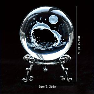 TEMU 돌고래 모양 유리 구체 금속 받침대 - 2.3인치 투명 볼, 튼튼한 해양 테마 수족관 장식, 홈/오피스 데스크용, 고래상어/돌고래 선물, 여성, 생일 선물 (유리 & 금속)