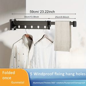 TEMU 접이식 건조대, 텔레스코픽 옷걸이, 드릴링이 필요함, 벽걸이형, 발코니, 실내, 옷 건조대, 이불 건조, 접이식, 가정용, 건조대
