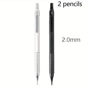 TEMU 시즌 2 시작 연필/세트 0.3 0.5 0.7 0.9 2.0mm 창의적인 실버 블랙 저중심 금속 메카니컬 펜슬 세트 아트 스케치 그림 그리기 사무용 문구 선생님 선물용 (2개 연필)