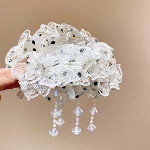 TEMU 프렌치 스타일 라이트 럭셔리 공주 아크릴 메시 레이스 트림 태슬 헤어 클립