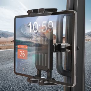 TEMU 1pc 유니버설 조절 가능한 회전식 자동차 마운트 거치대, ABS 소재, 4.7-14인치 스마트폰, 태블릿, 공사 차량, 자전거, 트레드밀과 호환되는 충격 방지 클램프 브래킷 - 운동 및 차량 사용