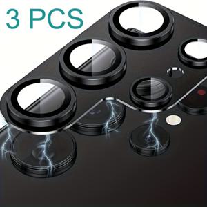 TEMU 삼성 갤럭시 S25 울트라용 3개 세트 카메라 렌즈 보호기, HD 강화 유리 스크린 프로텍터와 합금 메탈 링 카메라 커버, S24 S23 S22 플러스 FE용 전체 보호 액세서리, 블랙