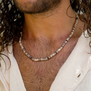 TEMU 남성용 천연석 목걸이, 멀티컬러 빈티지 칼라본 체인, 고급 선물, 불규칙한 랜덤 스톤 디자인|남자목걸이