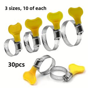 TEMU 30개 호스 클램프, 파이프 클램프 조임 도구, 3가지 사이즈, 각 사이즈 10개, 스테인리스 재질, 손잡이 포함, 가스 파이프, 물 파이프, 자동차 파이프 및 다양한 파이프 조임에 적합