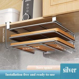 TEMU 설치 시 드릴링이 필요 없는 주방 선반, 두꺼운 절단판 선반과 후크, 캐비닛 아래 걸이 선반, 스테인레스 스틸 냄비 뚜껑 홀더, 걸이 캐비닛에 걸 수 있는 후크가 있는 저장 선반. 내구성이 뛰어난 금속 선반은 캐비닛의 사용 가능한 공간을 확장할 수 있으며, 절단판, 종이 타월, 냄비 뚜껑을 주방 캐비닛과 욕실 캐비닛에 보관할 수 있습니다.|욕실선반