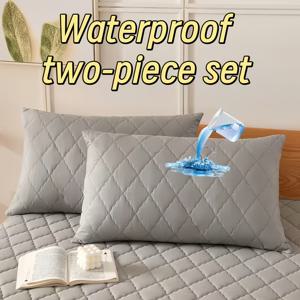 TEMU 2개 베개 보호 세트 - 두꺼운 퀼팅 디자인, 8가지 색상 선택 가능, 먼지 및 땀 방지, 기계 세탁 가능, 표준 사이즈에 적합, 가정 및 호텔용, 내구성 있는 퀼팅 텍스처, 호텔 침구류 | 퀼팅 질감 | 베개 커버