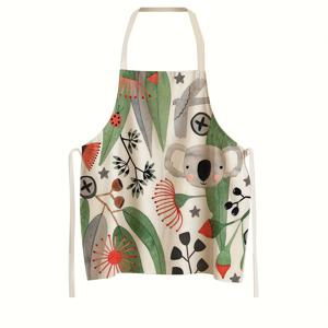 TEMU 1개 호주 테마 앞치마 - 내구성 있는 폴리에스터 소재, 수채화 코알라, 캥거루, 새 & 꽃무늬 패턴 - 편안한 착용감 디자인, 요리, 베이킹, 그릴링, 그림 그리기에 적합 - 스타일리시 주방 및 아트 액세서리, 귀여운 앞치마