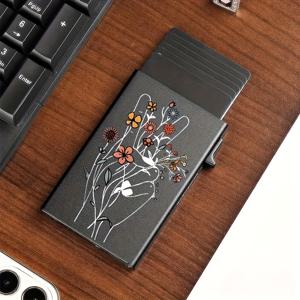 TEMU 여성용 RFID 차단 신용카드 홀더, 혼란스러운 플로럴 패턴, 편안함을 위한 디자인, 슬림하고 스타일리시하며 클래식한 디자인, 자동 팝업 디자인 특징, 일상 쇼핑 및 여행에 적합하며 신용카드를 정리하기 쉽게 함.