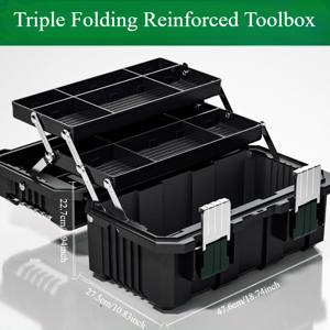 TEMU Alagi 브랜드의 휴대용 삼중 접이식 공구 상자, 산업용으로 적합, 다양한 목적을 위해 설계, 못, 핀, 와셔, 나사, 너트 및 볼트를 포함, 검은색 플라스틱 재질, 조립 불필요