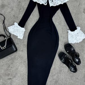 TEMU 우아한 오프숄더 레이스 트리밍 드레스 | 핏되는 허리, 파티, 데이트, 생일, 발렌타인데이, 결혼식, 휴가 등 다양한场合에 적합