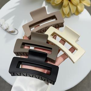 TEMU 미끄럼 방지 직사각형 헤어 클립 4개 세트 - 속이 빈 디자인, 4가지 색상 (화이트, 카키, 브라운, 블랙)으로 제공, 스타일리시한 헤어 액세서리, 내구성이 뛰어난 고품질 클립, 모던 헤어 도구, 트렌드 애호가를 위한 필수템.