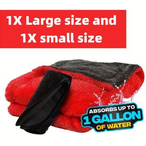 TEMU 2개 세트 헤비듀티 1300GSM 마이크로파이버 차량 세차 타월 - 70/30 혼합 빠른 건조 초흡수 대형 타월 (24x36인치 & 16x16인치) 더블 링 포함, 그레이 & 레드 - 자동차 디테일링, 차량, 보트, RV에 이상적인 선물