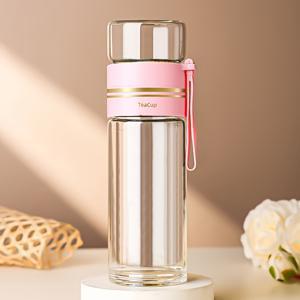 TEMU KEMORELA 1개 520ml 휴대용 유리 티 인퓨저, 이중벽 붕규산 유리 티 머그 (스테인리스 스틸 스트레이너 포함), 잎사귀 허브 티 및 티백에 적합, 편리한 여행용 티 머그, 사무실, 서재 및 여행에 적합.
