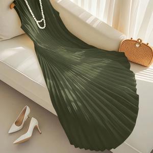 TEMU 올리브 그린 롱 드레스, 민소매 플리츠 드레스, 스트랩리스 맥시 드레스, 여성 쉬폰 드레스, 여성 휴가 드레스, 맥시 드레스, 브런치/가든 파티 드레스, 우아한 교회 드레스, A라인 플로우 맥시 드레스