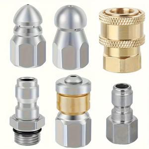 TEMU 6개 하수구 제터 노즐 키트 | 고압 세척기 액세서리, 뾰족한 & 버튼형 코 디자인, 5800 PSI 배수구 클리너, 파이프 막힘 제거기, 회전형 코너 제팅 부착물, 금속 재질