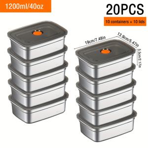 TEMU 20개 스테인리스 스틸 밀폐용기 세트 (용기 10개 + 뚜껑 10개), 스테인리스 스틸 식품 보관용기, 도시락, 남은 음식, 냉동실 보관용, 가정, 레스토랑, 소풍, 캠핑, 학교, 사무실 사용에 적합|냉동고|트라이탄밀폐용기