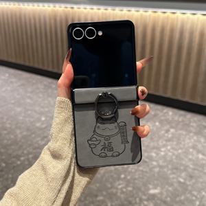 TEMU 폰 케이스: 삼단 행운의 고양이 링 스탠드, Z Flip 3/4/5/6/7 폴더블 풀 커버리지 보호 케이스