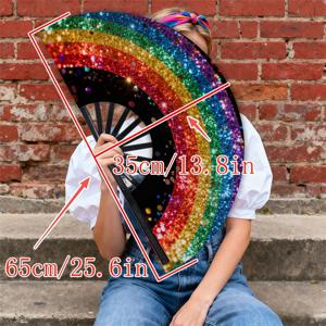 TEMU 1개 대형 야광 무지개 휴대용 선풍기 - 3D 매직 스파클 효과, 멀티컬러 야광 투명 (핑크, 그린, 옐로우, 오렌지, 레드, 퍼플, 배터리 미포함)