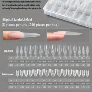 TEMU 240개 듀얼 폼 폴리젤 네일 연장용 - 업그레이드된 초박형 풀커버 인조네일 팁 시스템 - 혼합 모양 (롱 코핀 & 아몬드/오벌) 12가지 사이즈 - 재사용 가능 DIY 매니큐어 아트 툴 키트