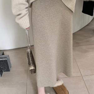 TEMU 2025년 가을 겨울 여성 스커트: 하이웨스트, A라인, 미디 기장, 컷, 테일러드 클래식 스타일