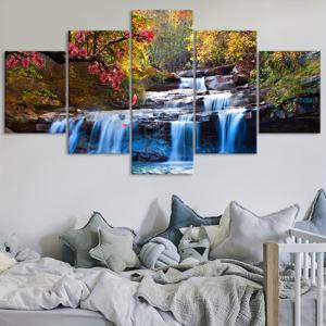 TEMU 5개 세트 프레임 숲 폭포 풍경 캔버스 포스터, 다섯 패널 장면 아트, 모듈러 그림, 현대 미술, 침실 거실 주방 기숙사용 이상적인 장식, 벽 장식, 가족 친구를 위한 선물, 방수, 무취
