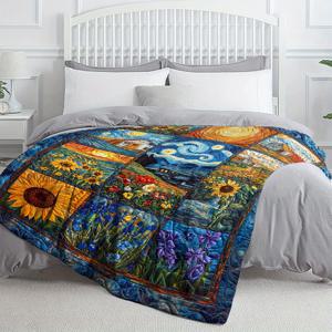 TEMU 1개 초대형 반 고흐 별이 빛나는 밤 & 담요 - 부드러운 플란넬 침대 스프레드 - 가벼운 사계절 장식용 소파 커버 - 홈, 여행, 캠핑 - 포스트 인상주의 예술 선물 (31x47, 51x59, 59x79 인치) - , 밤하늘 & 반 고흐 영감 디자인의 장식용 침대 스프레드