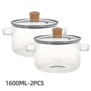 TEMU 뚜껑이 있는 조리용 유리 냄비 2개, 스튜 냄비, 유리 스튜 냄비, 평평한 밑면의 내열성 보로실리케이트 유리 수프 냄비, 우유 및 베이비 푸드, 국수 요리 도구