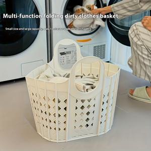 TEMU 손잡이가 있는 대용량 접이식 세탁 바구니 1개 - 의류, 장난감, 욕실에 적합한 고하중 접이식 수납 정리함 - 공간 절약형 디자인 플라스틱 보관함, 가정용 다용도 정리함, 선반 바구니