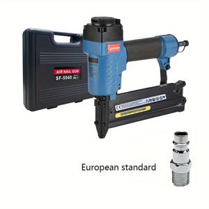 TEMU 18 GA 2-In-1 SF5040 블랙 네일 건 (F50 못용), 모델 9040. 건 몸재 재질: 알루미늄, 못 사양: 18GA 10-50MM, 스테이플 사양: 18GA 16-40MM. 액세서리 (육각 워프 포함) 포함 가정 장식용 에어 네일 건