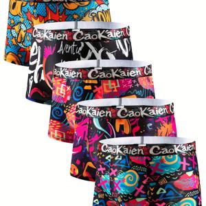 TEMU 5팩 남성용 드로즈 - 얇고 통기성 좋은 속옷, 신축성 있는 넉넉하지 않은 핏, 대담한 스타일 패턴 (레드/티얼) - 일상 및 특별한 날 남성용 드로즈 - 저렴한 대량 팩, 드로즈 팬티, 편안한 속옷, 생생한 속옷