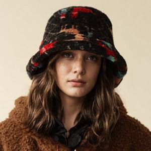 TEMU 1개 여성용 랜덤 패턴 플러시 버킷햇, 신상 가을/겨울 스타일, 따뜻하고 가벼운 패셔너블 멀티버킷햇, 큰 머리둘레로 얼굴을 작게 보이게 하는 우아한 디자인, 데일리용으로 적합|벙거지모자