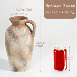 TEMU 러스틱 세라믹 팜하우스 화병, 홈 데코용 9.8인치 테라 코타 화분, 거실 장식용 대형 도자기 꽃병, 테이블 센터피스 및 선반 장식