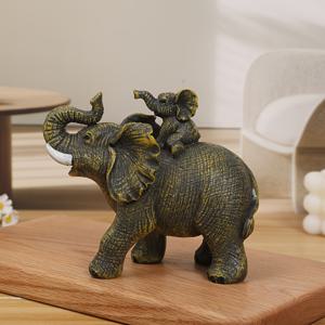 TEMU 우아한 어머니 코끼리 수지 장식 조각 - 세부적인 금색과 검은 색 디자인, 가정 또는 사무실 장식에 이상적, 실내 사용, 코끼리 장식