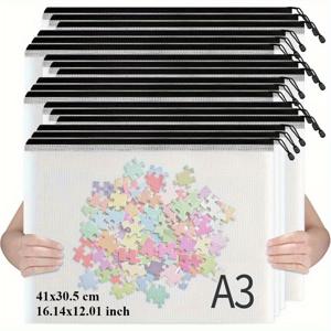 TEMU A3, A4, A5 사이즈의 플라스틱 메시 지퍼 문서 가방 18개 세트. 학교 및 사무용품 정리, 퍼즐 및 게임 보관에 적합합니다.