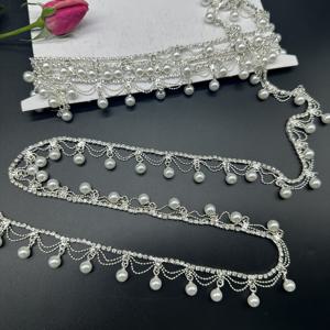 TEMU 90cm 금색 및 은색 인조 진주 태슬 펜던트 라인스톤 체인 트림 DIY 공예용 장식 비즈 액세서리, 수제 의류 소품 홈