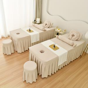 TEMU 3pcs 스파 마사지 침대 세트, 두꺼운 부드러운 비발기, 모든 계절에 적합한 미용 클리닉, 침구 및 툰이 마사지와 구멍 커버 3피스 세트 (침대 커버 + 베개 커버 + 의자 커버)