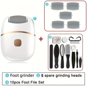 TEMU 전기 발 각질 제거기 2/3/4/5개 교체용 그라인딩 헤드 포함, 10종 페디큐어 도구 세트 - 2단 속도 조절, 400mAh 리튬 배터리, LED 보조등 내장, 휴대용 여행용 - 남녀를 위한 최고의 선물
