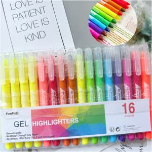 TEMU 생생한 젤 하이라이터 16색, 번짐 없음, 모든 종이에 안전, 저널링 및 독서에 적합한 16개입