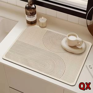 TEMU 초흡수 & 미끄럼 방지 기하학적 고무-규암 건조 매트 - 내구성 강한 빠른 건조 주방 및 욕실 카운터탑 패드, 커피 머신, 양념류용 | 모던 기하학 디자인 | 고무 건조 매트, 주방 카운터탑 매트