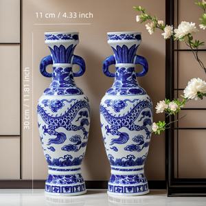 TEMU 2개 세트 빈티지 중국식 꽃병 - 실린더형 꽃병, 장식, 웨딩, 센터피스용, 우아한 꽃병, 어머니, 선생님, 신부 및 기업 행사에 이상적인 선물 (전통 중국 도자기)