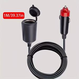 TEMU OUYAAQII 차량용 플러그 연장 코드 100cm 고전압 전기차 라이터 플러그 공급 확장 순수 구리선 12V/24V 남성-여성 소켓 케이블, 매트 표면, 모든 차량 호환